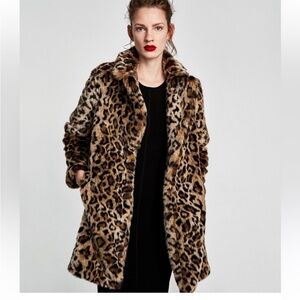 Zara leopard faux fur coat